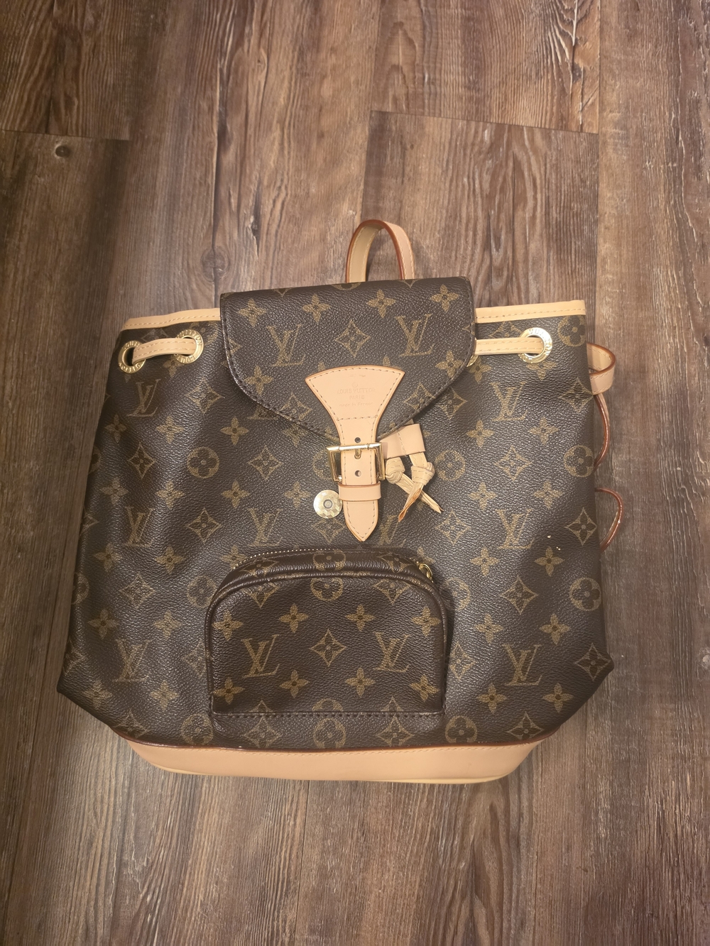 Source Unknown Brown Monogram Canvas Backpack with Tan Trim and Gold Hardware
